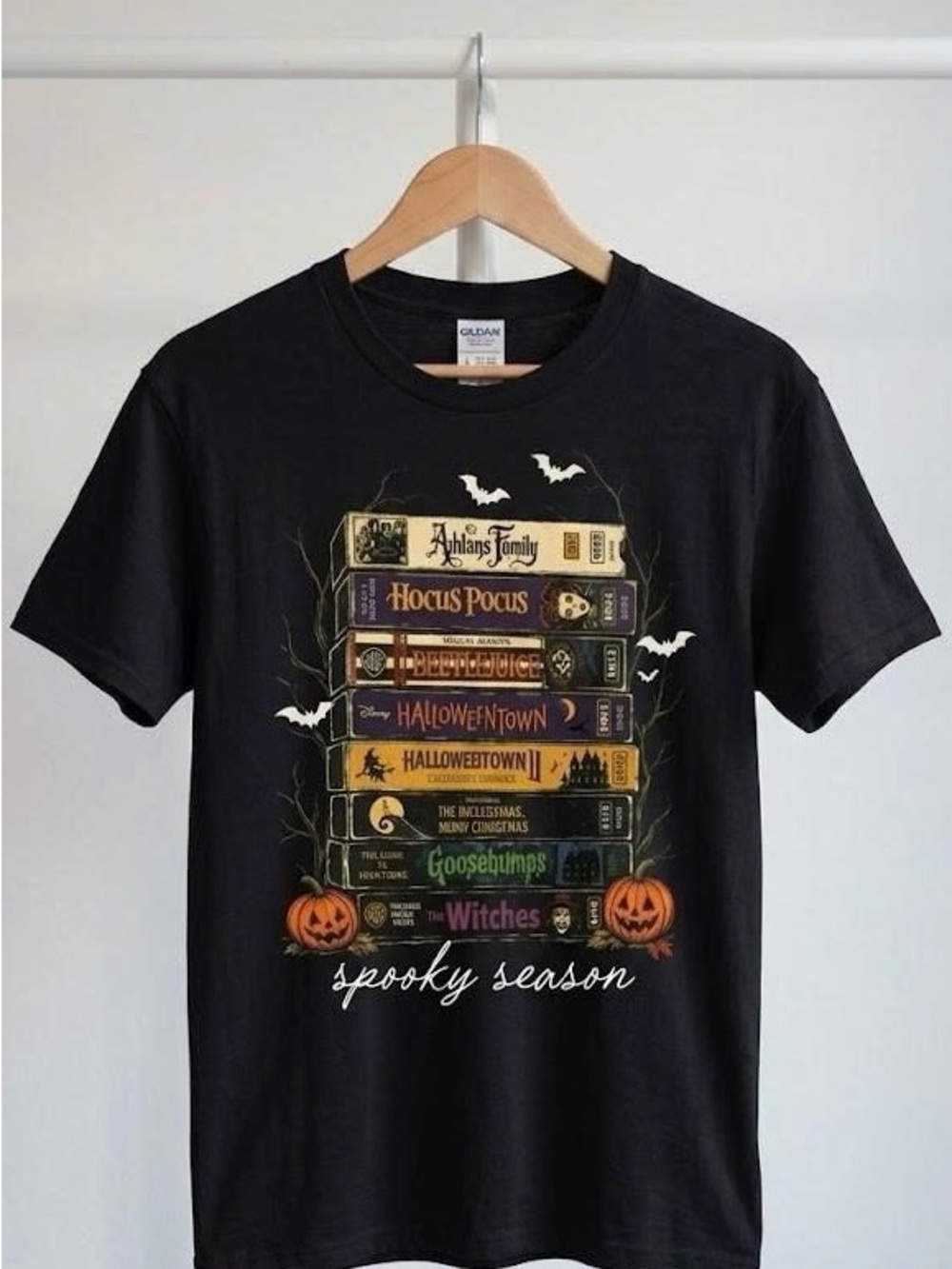 Vintage Halloween Horror Movies VHS Tape Graphic T-Shirt Spooky Season Top